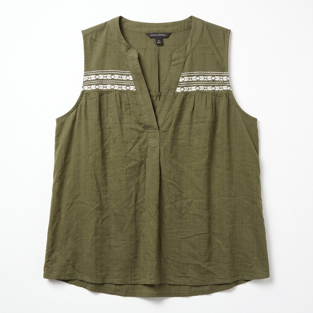 Banana Republic Womens M Olive Green Sleeveless Popover Top Boho Casual Vintage